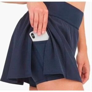 Spanx Get Moving Skort XL Navy Built-In Shorts Pocket Active Athletic Skirt
